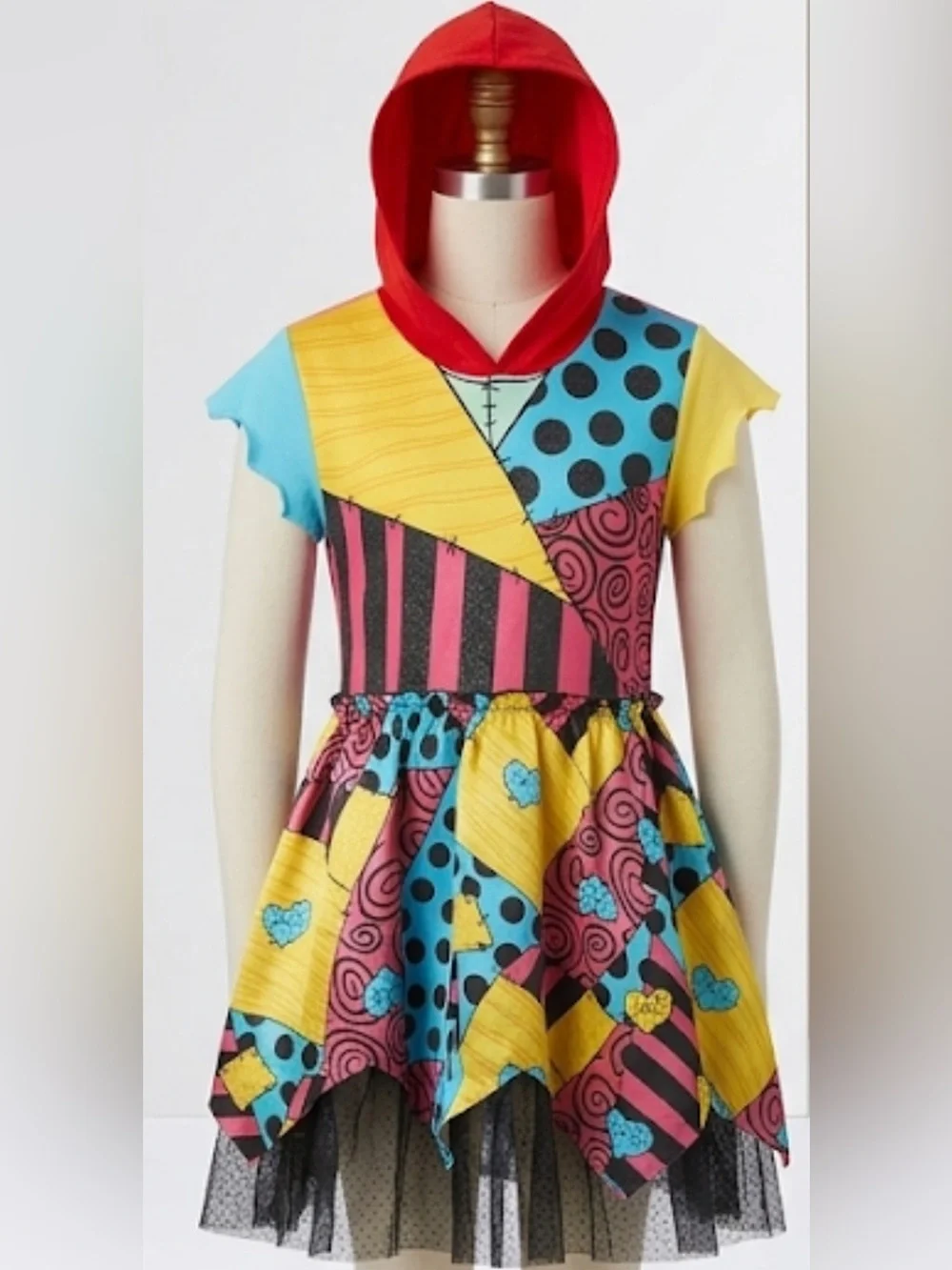 Disney THE NIGHTMARE BEFORE CHRISTMAS Multicolor Patchwork Hooded Costume Dress - Picture 3 of 6